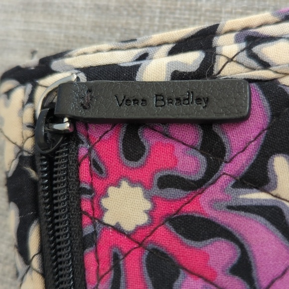Vera Bradley Scroll Medallion Quilted Black Pink Euro Wallet - Picture 4 of 9
